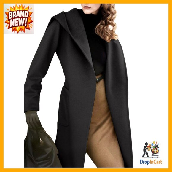 Jackets & Blazers - Wool Blend Trench Coat Long Sleeve Open Front Belted Casual Chic Winter Overcoat